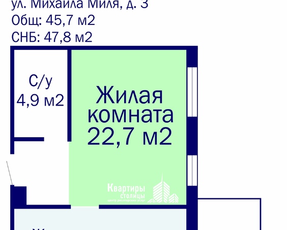 Двухкомнатная квартира д. Копище, ул. Миля, д. 3